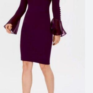 calvin klein chiffon sleeve aubergine dress